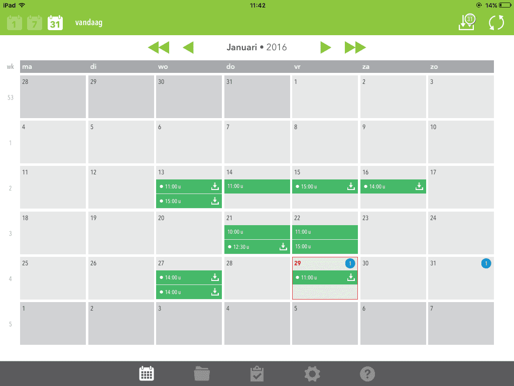 Kalender in de OurMeeting vergaderapp in de iPad